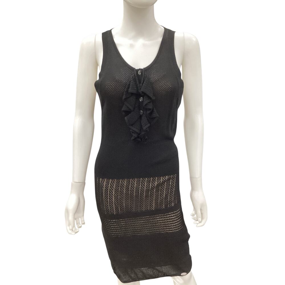 Lacoste + Malandrino Dress Women’s SZ L Stretchy Knitted Overlay Bodycon Black